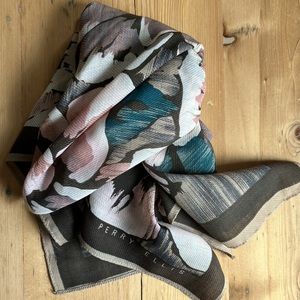 Perry Ellis floral colorful square scarf with brown background